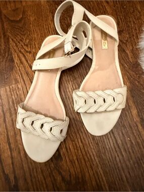 Louise et Cie Cream Braided Strap Ankle-Sandal 7 leather